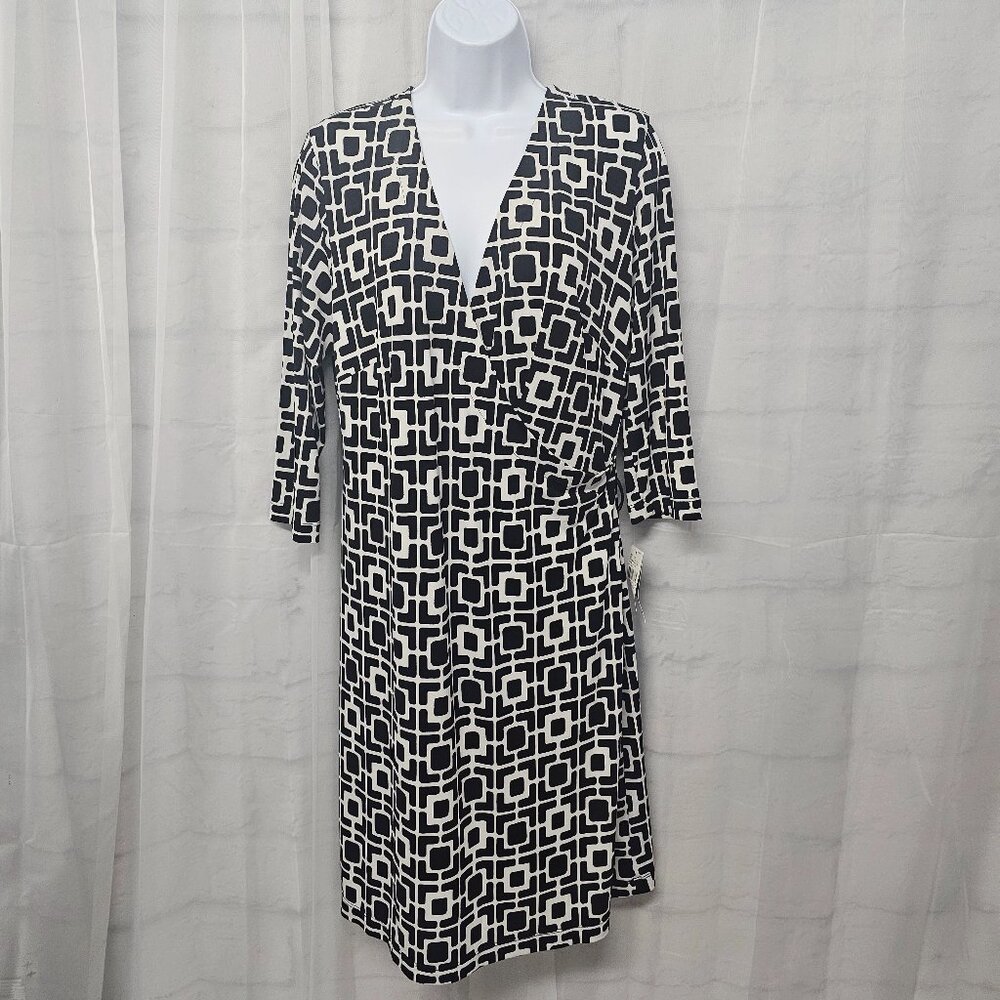 Alyx Dress Faux Wrap Black White Retro Y2K Party Office L NWT